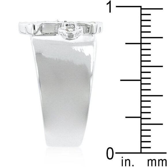 Divine Christian Open Band Cz Clear Cubic Zirconia Cross Silver Brass Ring 7 - Picture 4 of 8